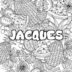 Coloring page first name JACQUES - Fruits mandala background