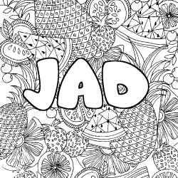 Coloring page first name JAD - Fruits mandala background