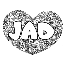 Coloring page first name JAD - Heart mandala background