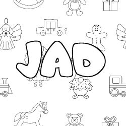 Coloring page first name JAD - Toys background