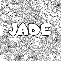 Coloring page first name JADE - Fruits mandala background