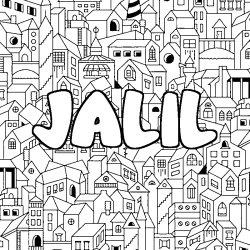 Coloring page first name JALIL - City background