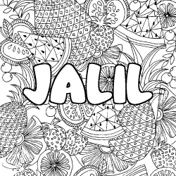 Coloring page first name JALIL - Fruits mandala background