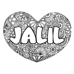 Coloring page first name JALIL - Heart mandala background