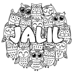 Coloring page first name JALIL - Owls background