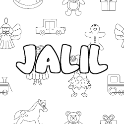 Coloring page first name JALIL - Toys background