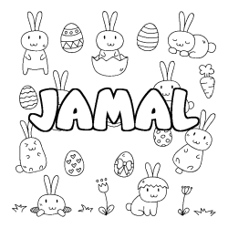 Coloring page first name JAMAL - Easter background