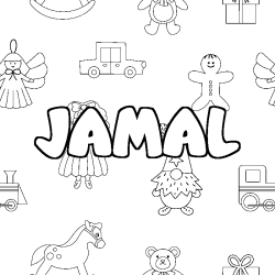 Coloring page first name JAMAL - Toys background