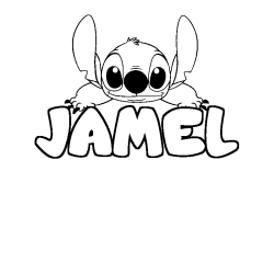 Coloring page first name JAMEL - Stitch background