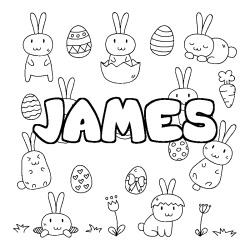 Coloring page first name JAMES - Easter background