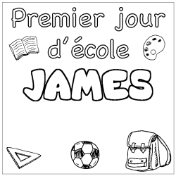 Coloring page first name JAMES - School First day background