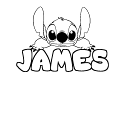 Coloring page first name JAMES - Stitch background