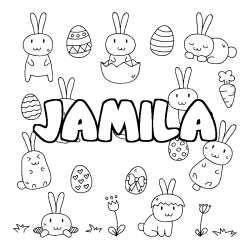 Coloring page first name JAMILA - Easter background