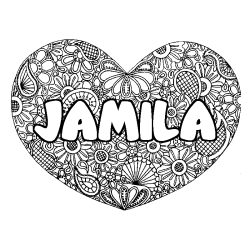 Coloring page first name JAMILA - Heart mandala background