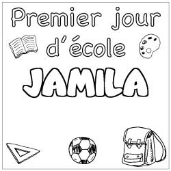 Coloring page first name JAMILA - School First day background