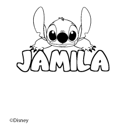 Coloring page first name JAMILA - Stitch background