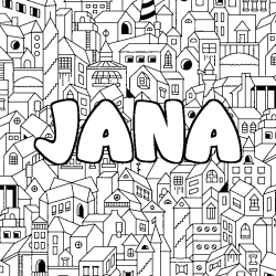 Coloring page first name JANA - City background