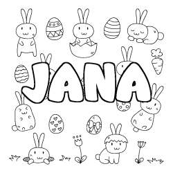Coloring page first name JANA - Easter background