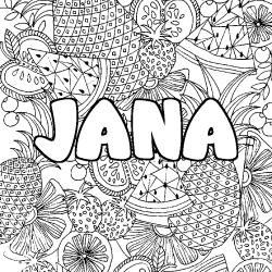 Coloring page first name JANA - Fruits mandala background