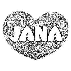Coloring page first name JANA - Heart mandala background