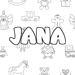 Coloring page first name JANA - Toys background