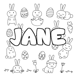 Coloring page first name JANE - Easter background