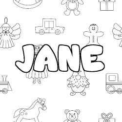 Coloring page first name JANE - Toys background