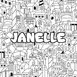 Coloring page first name JANELLE - City background