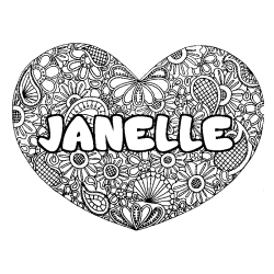 Coloring page first name JANELLE - Heart mandala background
