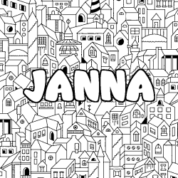 Coloring page first name JANNA - City background
