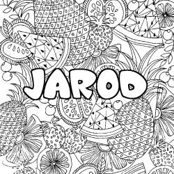 Coloring page first name JAROD - Fruits mandala background