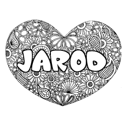 Coloring page first name JAROD - Heart mandala background