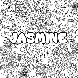 Coloring page first name JASMINE - Fruits mandala background
