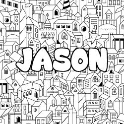 Coloring page first name JASON - City background