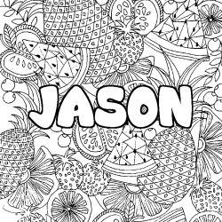 Coloring page first name JASON - Fruits mandala background