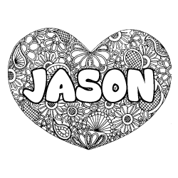Coloring page first name JASON - Heart mandala background