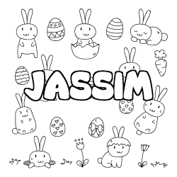 Coloring page first name JASSIM - Easter background