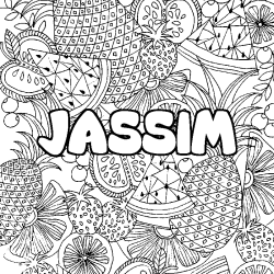 Coloring page first name JASSIM - Fruits mandala background