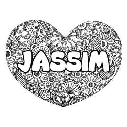 Coloring page first name JASSIM - Heart mandala background
