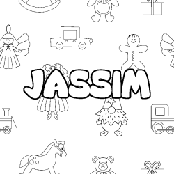 Coloring page first name JASSIM - Toys background