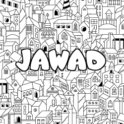 Coloring page first name JAWAD - City background