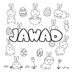 Coloring page first name JAWAD - Easter background