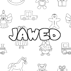 Coloring page first name JAWED - Toys background