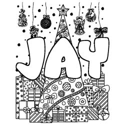 Coloring page first name JAY - Christmas tree and presents background