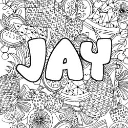 Coloring page first name JAY - Fruits mandala background