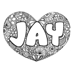 Coloring page first name JAY - Heart mandala background