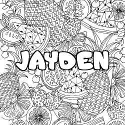Coloring page first name JAYDEN - Fruits mandala background
