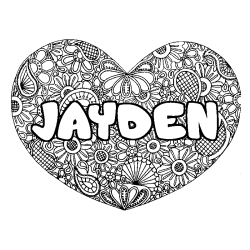 Coloring page first name JAYDEN - Heart mandala background