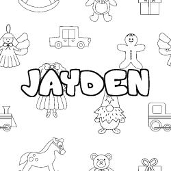 Coloring page first name JAYDEN - Toys background