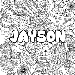Coloring page first name JAYSON - Fruits mandala background